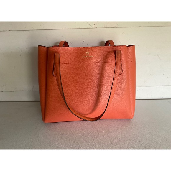 Nanette Lepore Coral Orange Pebbled Leather Bag Shoulder Purse Gold Hardware - Picture 2 of 8